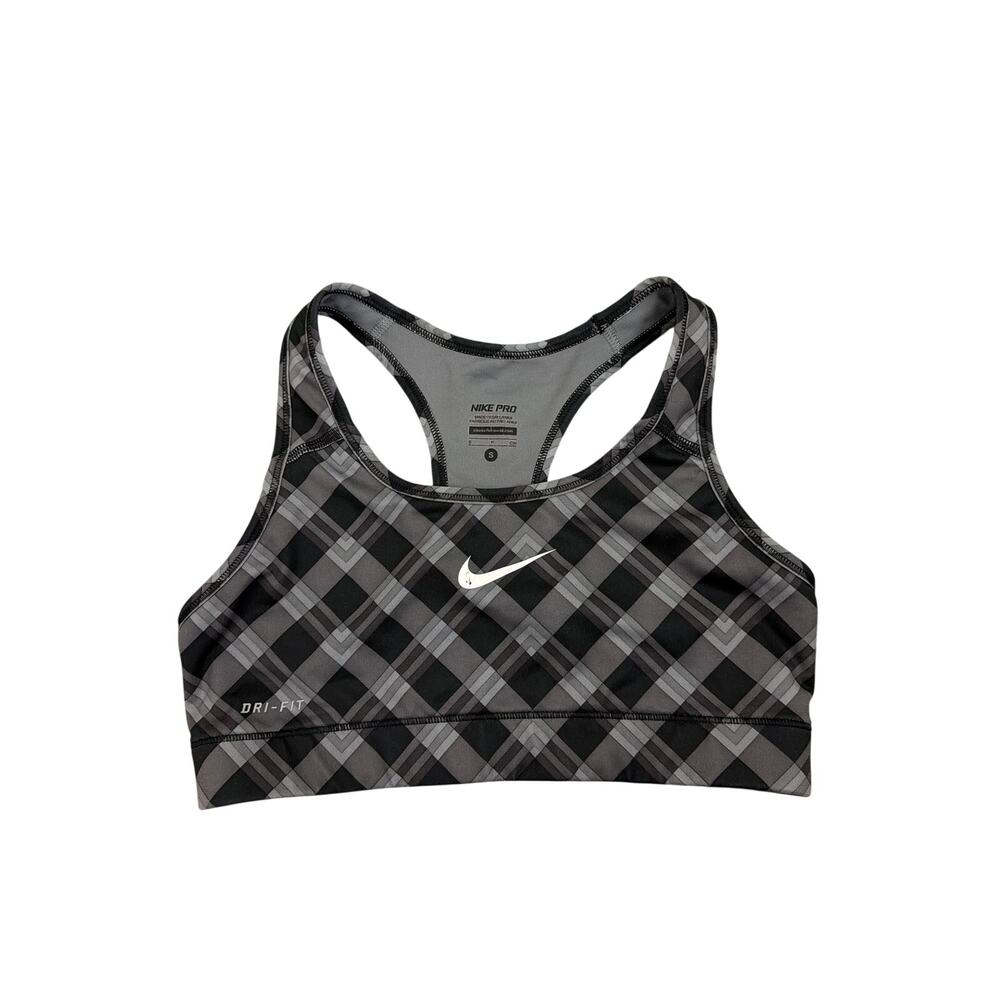 Nike Dri-FIT Racerback Sports Bra Black Grey Plaid Size Small